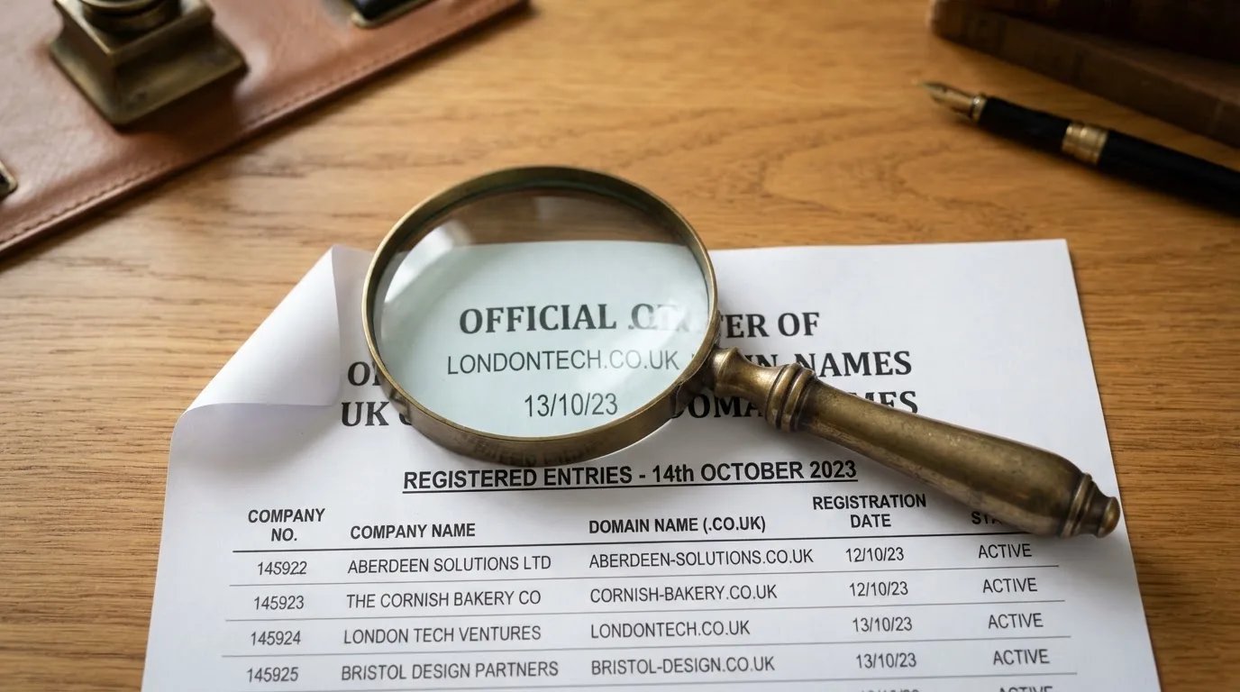 A magnifying glass rests over a printed regulatory certificate on a wooden desk.