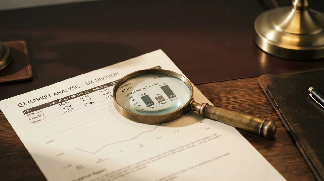 A magnifying glass rests over a printed regulatory certificate on a wooden desk.