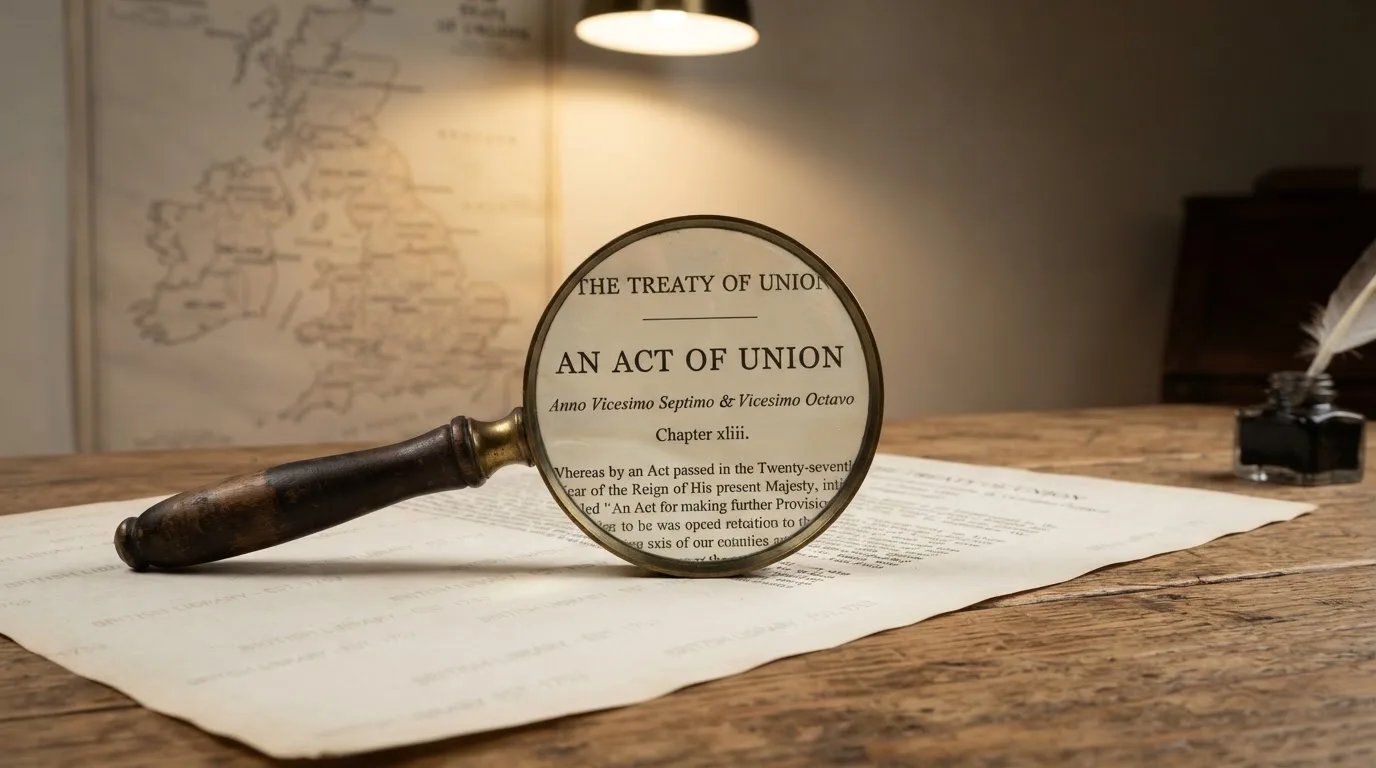 A magnifying glass held over a printed gambling licence certificate on a desk, with a UK map faintly visible in the background