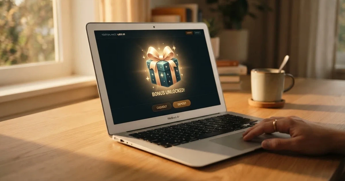 A gift-style bonus icon graphic displayed on a casino cashier screen with no small print visible.
